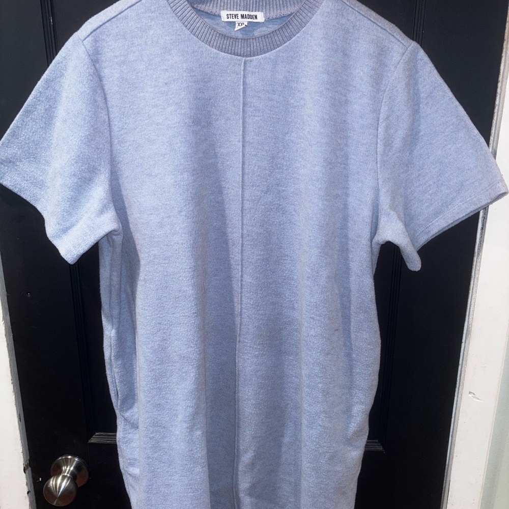STEVE MADDEN Brushed SOFT Knit Blue T-Shirt Dress Short Sleeve Pockets XXL / 2XL